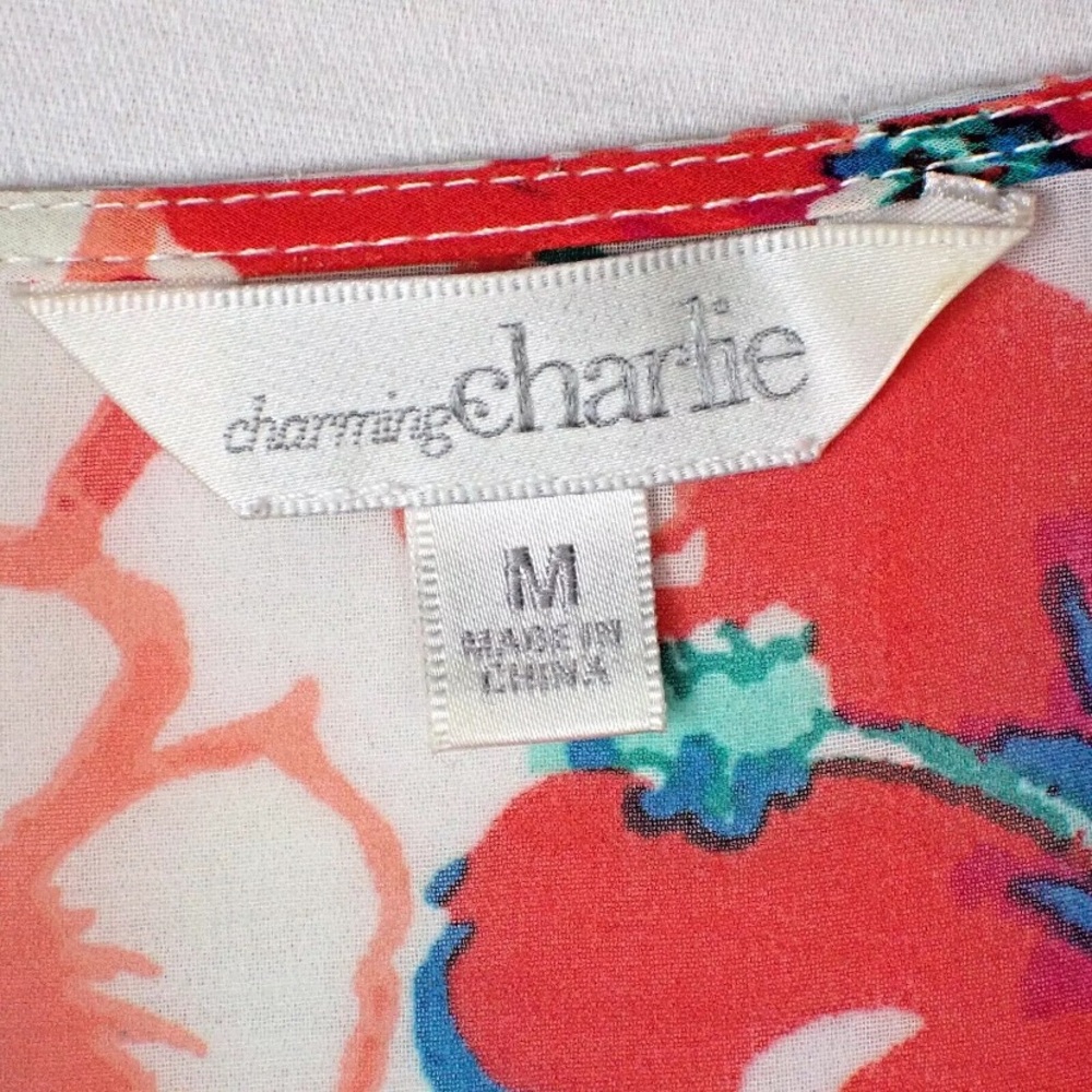 Charming Charlie Sheer Cover Up Top Womans Medium Hawaiian Floral Open Front - Picture 4 of 6